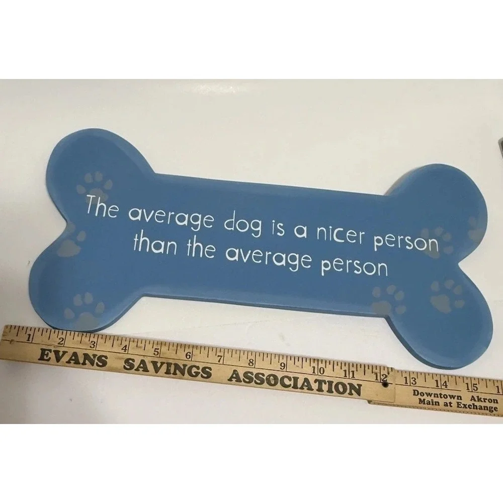 Dog Lover Wall Plaque Bone Shape Funny Quote Blue Paw Print Sign Decor